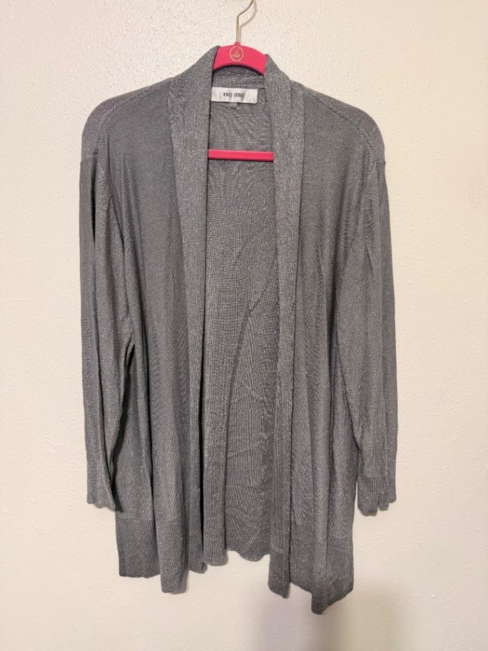 Jones Studio Cardigan Gray with Silver Metallic open Front Womans 3X